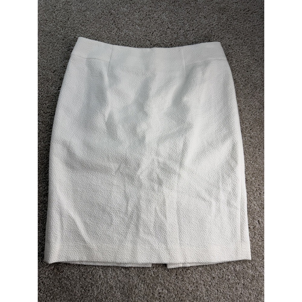 Ann Taylor Skirt Womens 6 White Solid Tweed Knee Length Pencil Lined Workwear